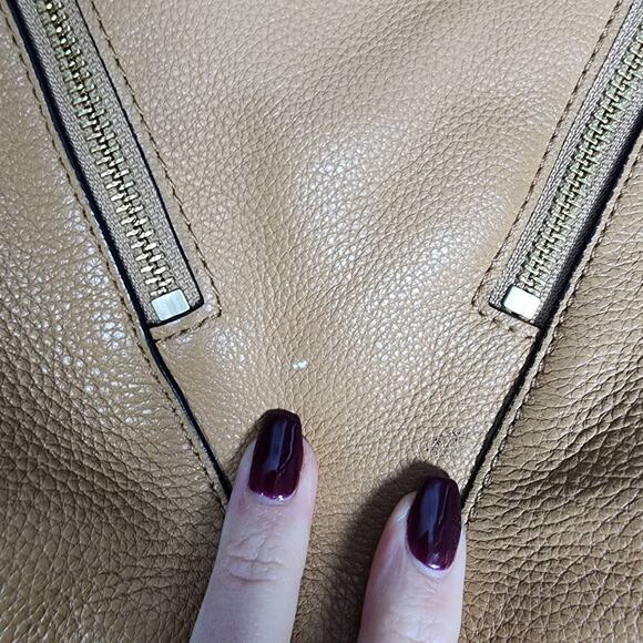 Rebecca Minkoff Pebbled Leather Camel Brown V-Zipper Hobo Shoulder Bag - Picture 10 of 15